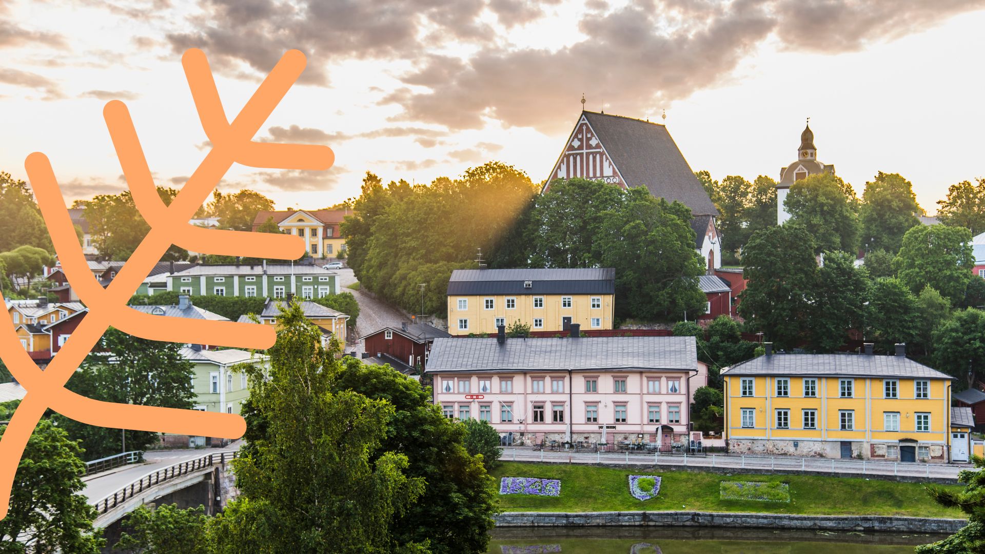 Maisema, kirkko taustalla.