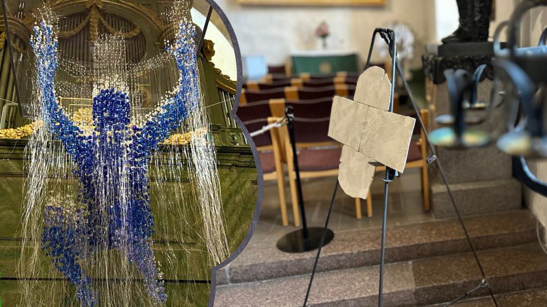 Helmitaidetta sekä savitaidetta kirkossa.