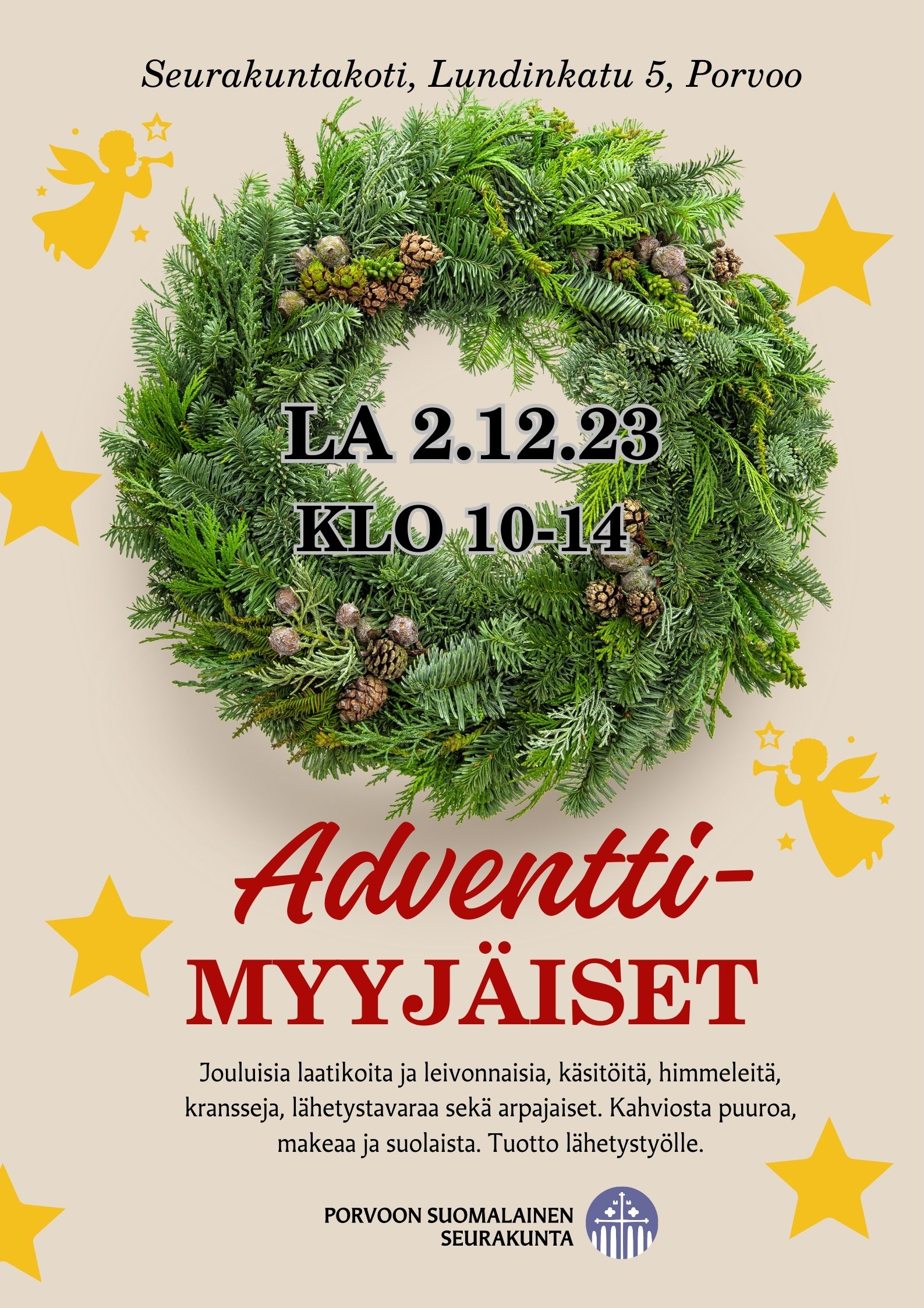 Adventtimyyjäiset seurakuntakodilla Adventtimyyjäisten mainosjuliste