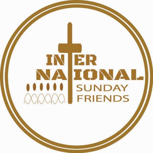Kultainen risti ja teksti International Sunday Friends