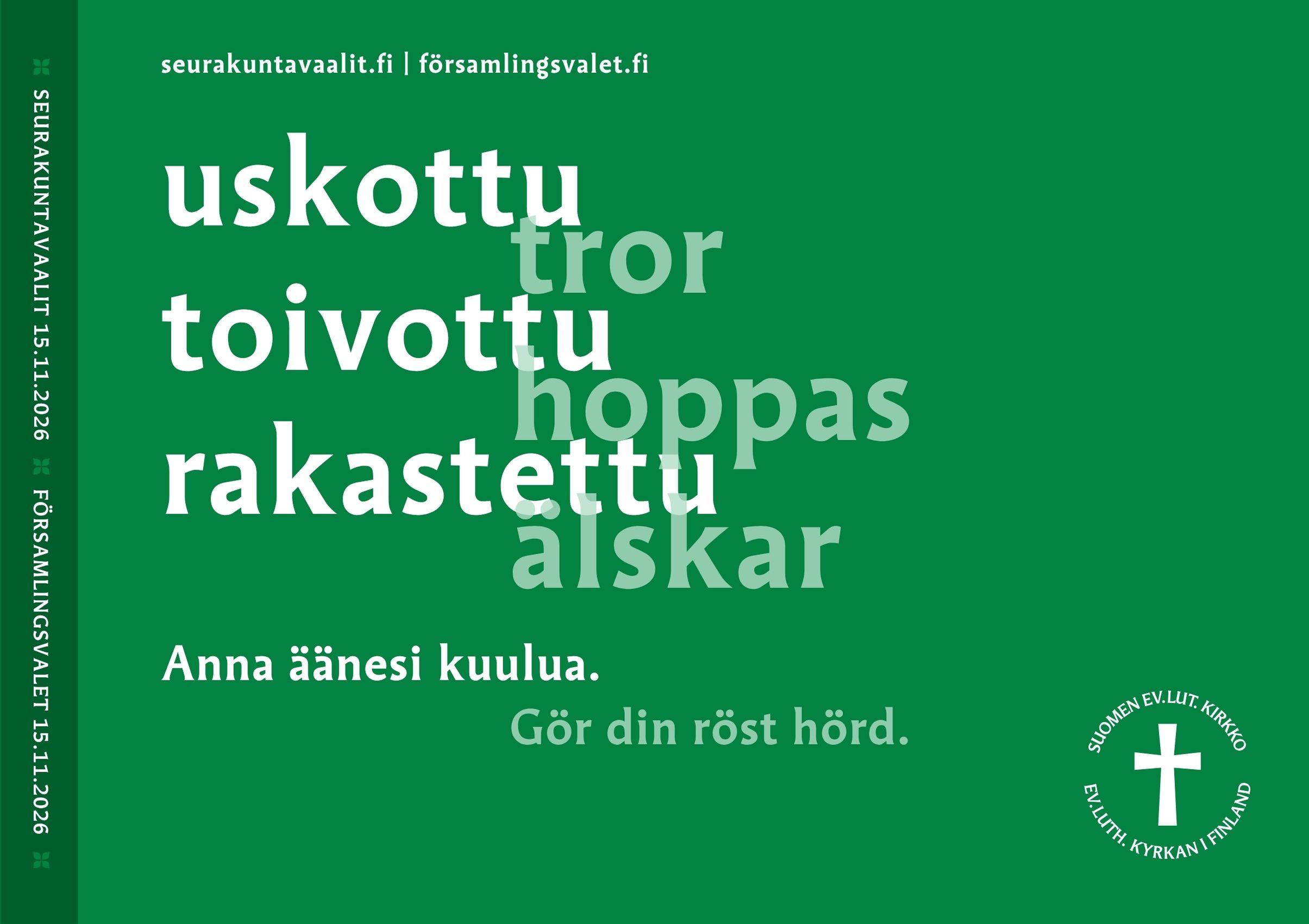 Seurakuntavaalien 2026 mainosjuliste.
