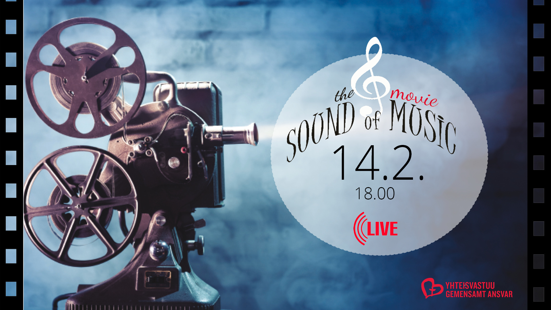 The Sound of Movie Music kuvassa elokuvaprojektori tummalla pohjalla