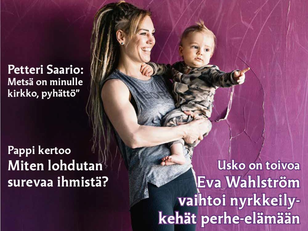 Äiti ja vauva, teksti kuvassa Eva Wahlström vaihtoi nyrkkeilykehät perhe-elämään.
