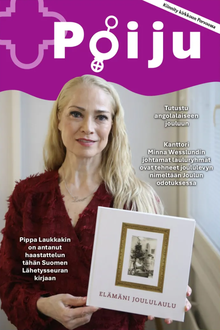 Lehden kansi, jossa nainen pitämässä käsissään Elämäni joululaulu -kirjaa
